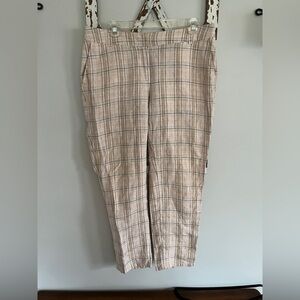 Boden Woman’s Plaid 100% Linen Cropped Trousers‎ Pants Size 10 L